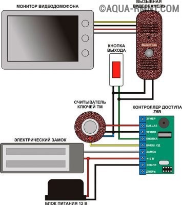 Схема подключения видеодомофона с электрическим замком